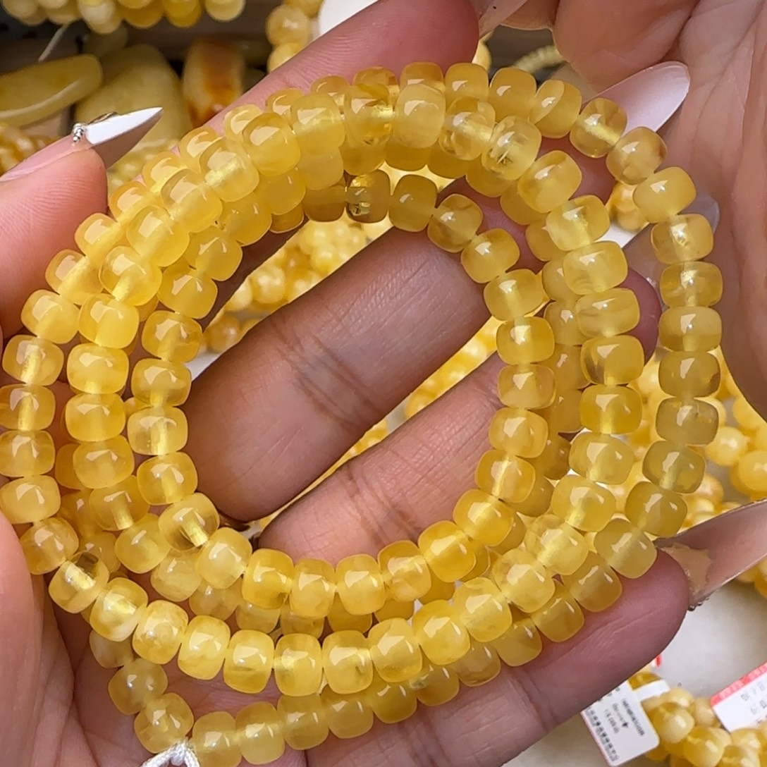 蜜蜡未镶嵌手链鸡油黄金绞蜜多圈