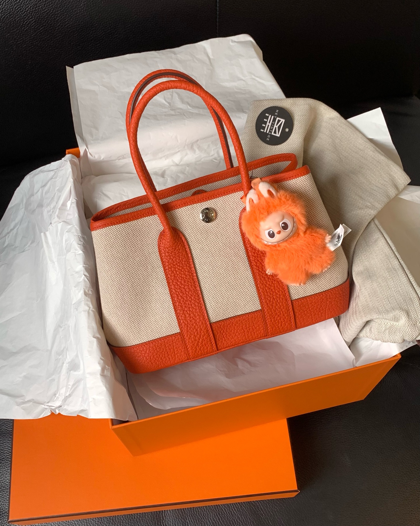 未使用 Hermes/爱马仕 火焰橙银扣mini花园K刻 23cm  18068348