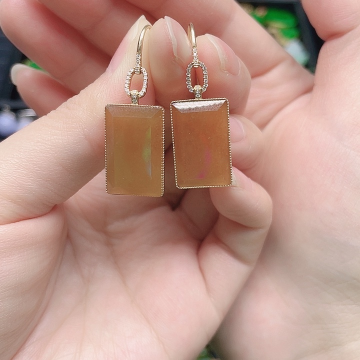 翡翠耳饰18K金镶嵌天然翡翠