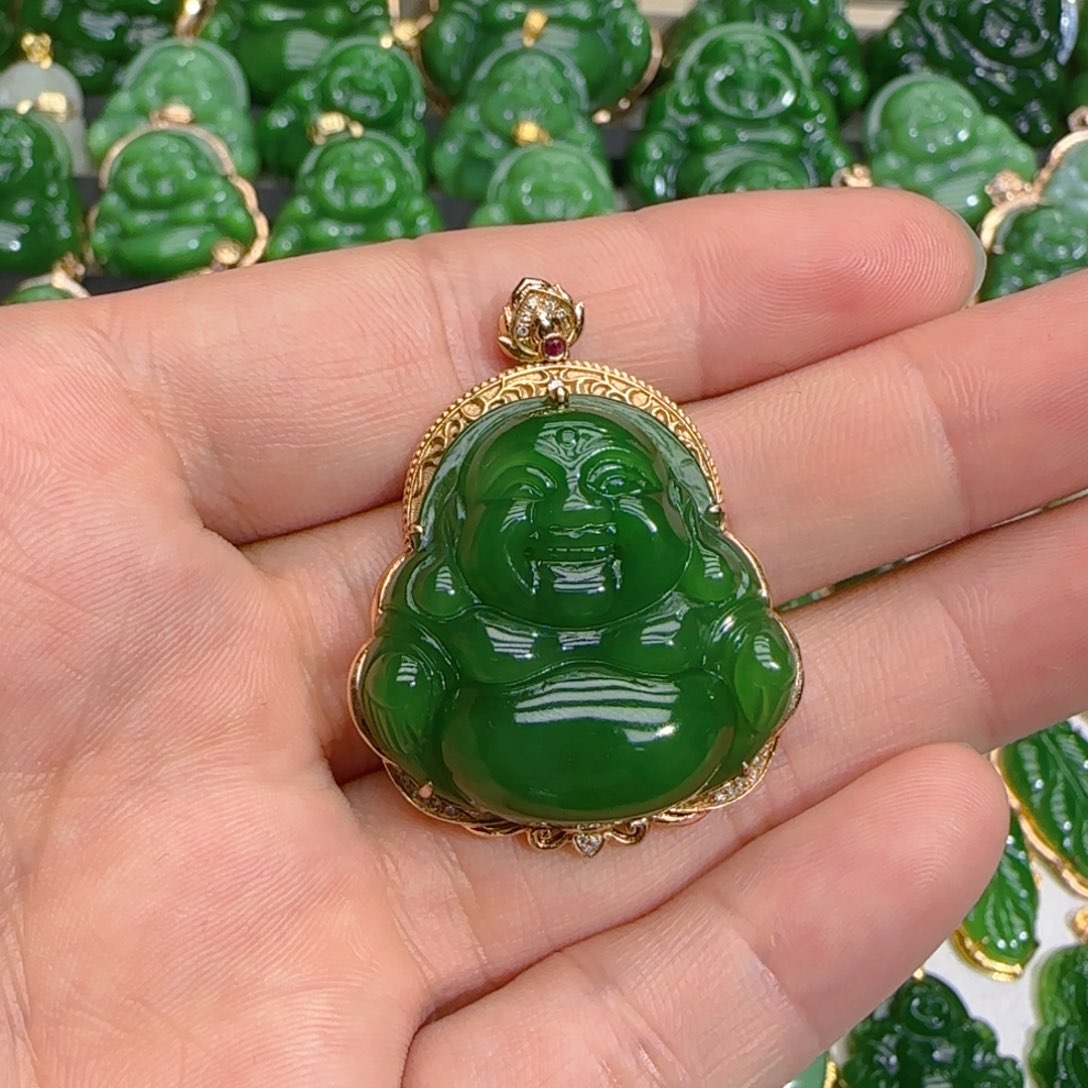 和田玉（碧玉）18K金镶嵌颈饰