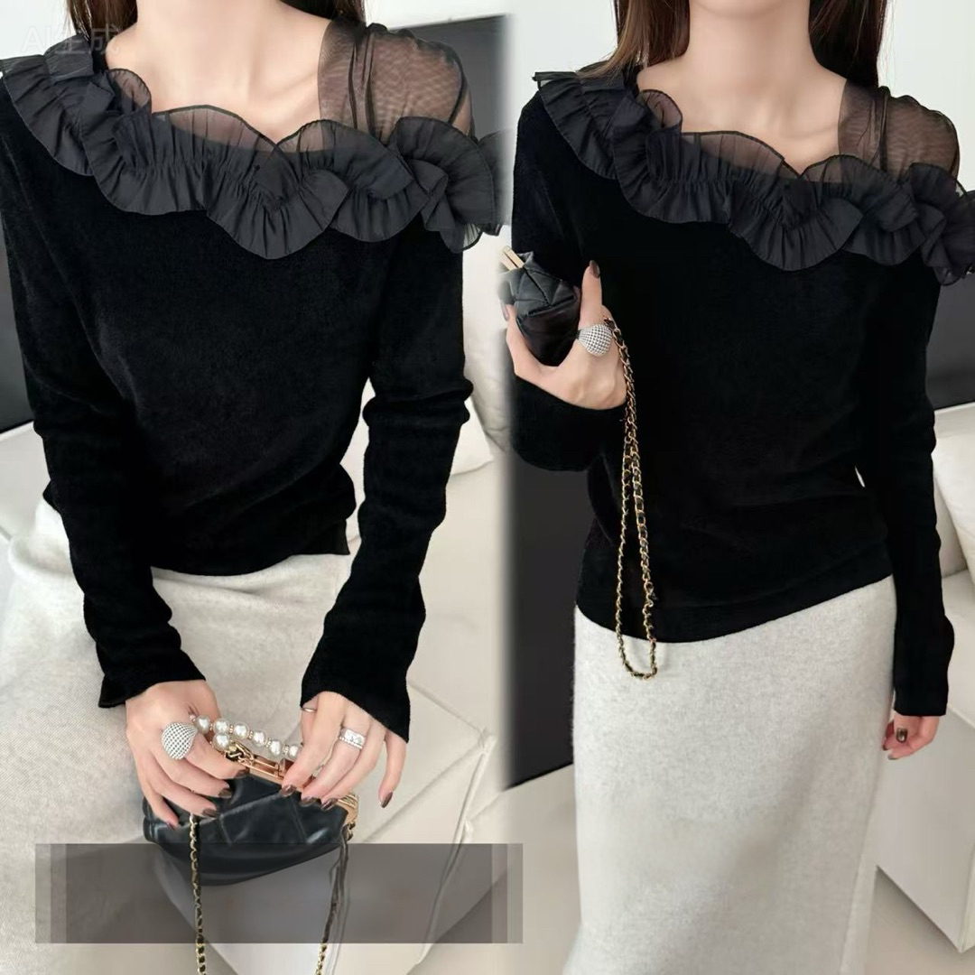 长袖拼接秋冬厚款气质针织衫时尚女装