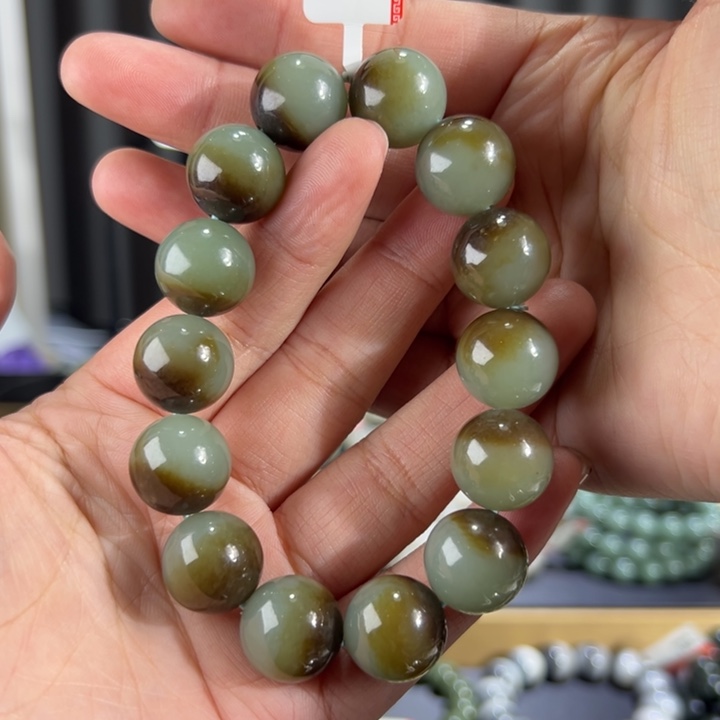 和田玉手串未镶嵌新疆且末蓝聚宝盆卡16圆珠