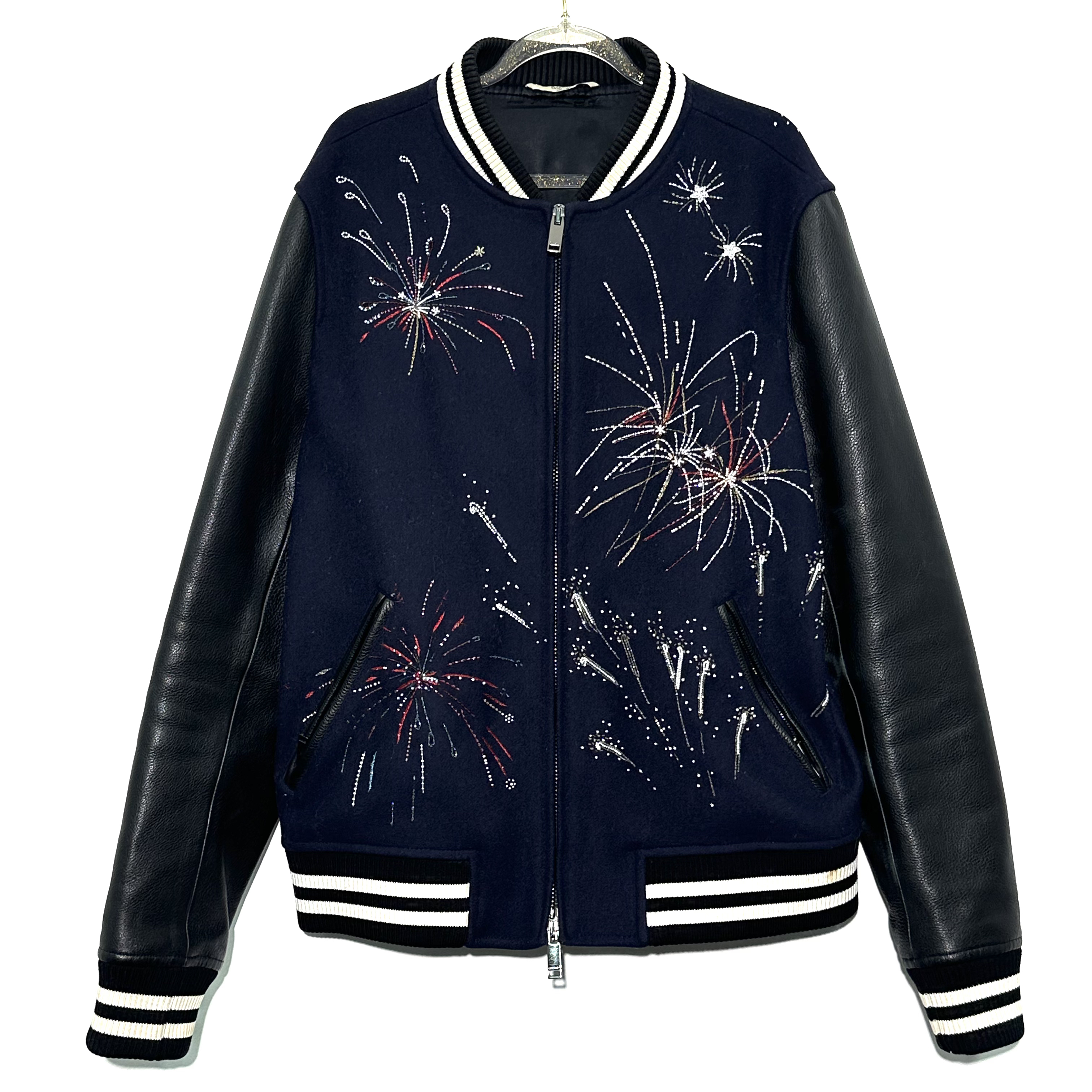 99新 Valentino/华伦天奴 50码 黑蓝拼色棒球服外套 0731