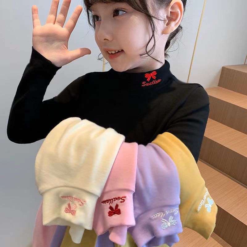 现货儿童双面德绒半高领打底衫春季洋气女童内搭保暖上衣潮