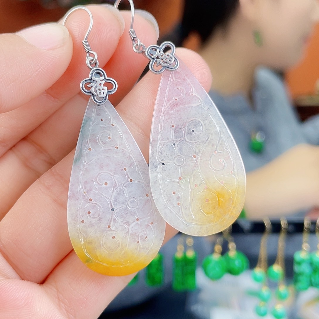 翡翠银S925镶嵌耳饰