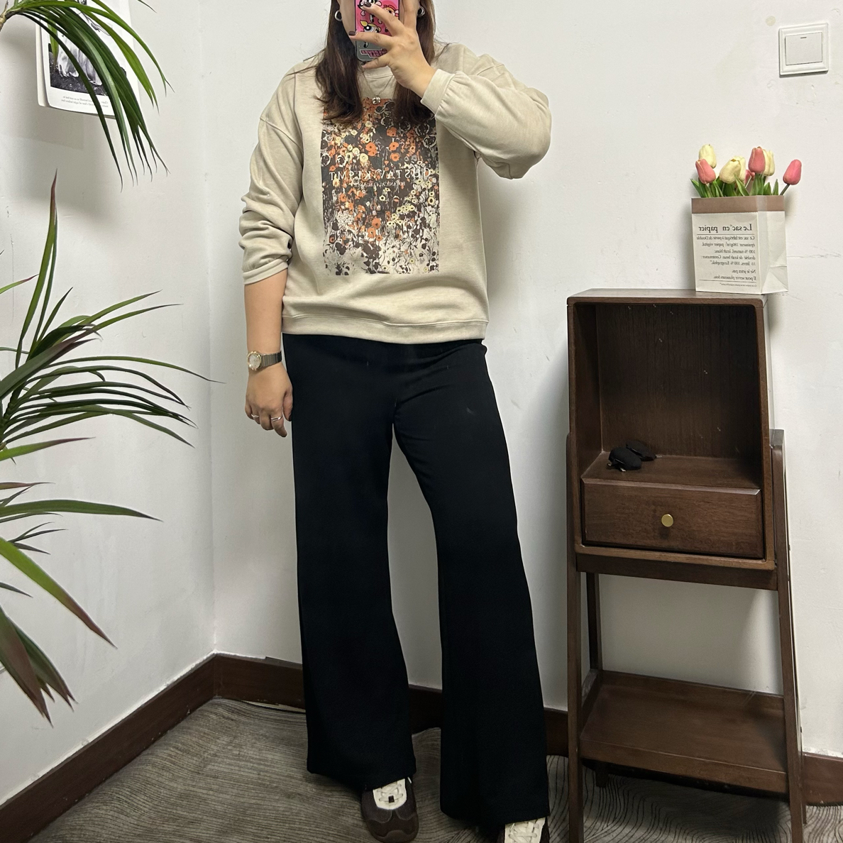 L*u家同款高版本休闲长裤高腰弹力薄绒超显瘦百搭大码微胖穿搭