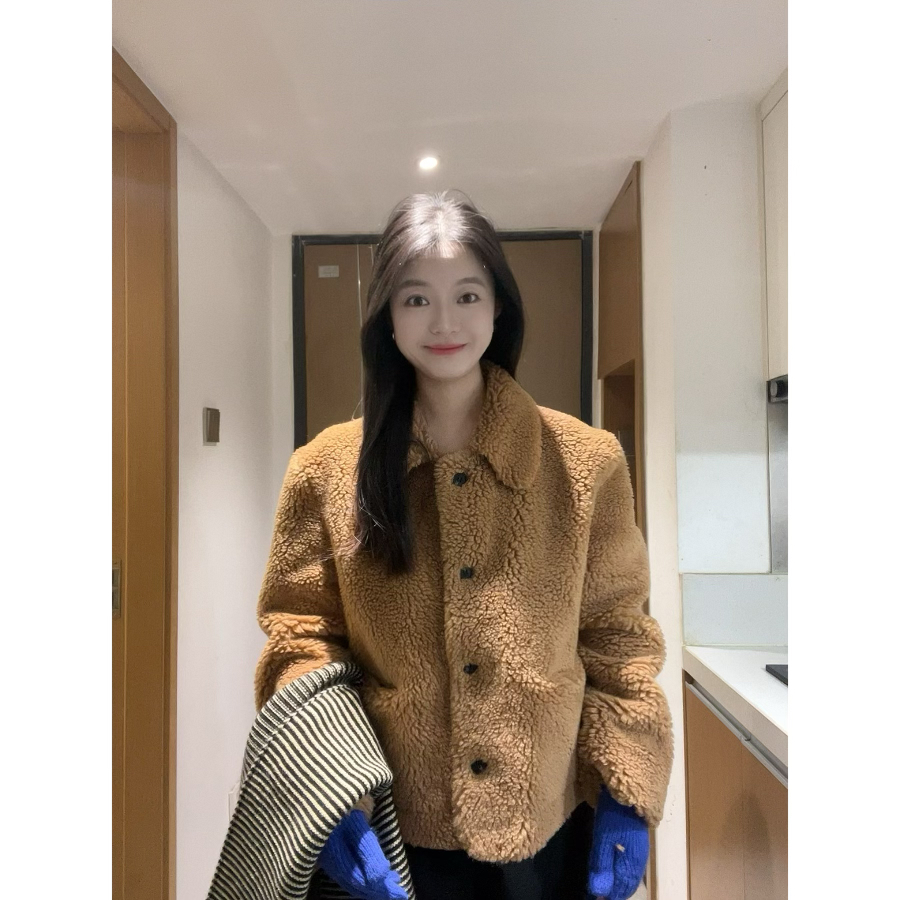 复古美拉德翻领毛毛宽松外套秋冬女