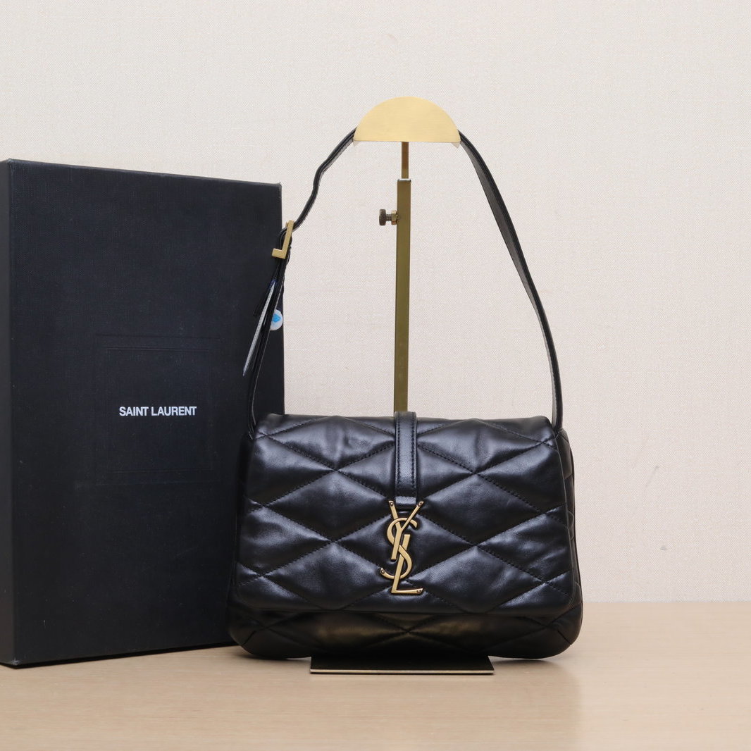 95新 YSL/圣罗兰 【黑黑】LE 57 绗缝单肩 腋下包 黑色