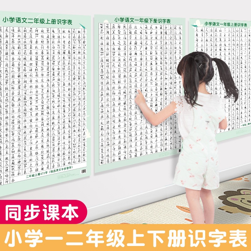 小学生语文一二年级上下册儿童识字墙贴生字认字汉语拼音学习挂图