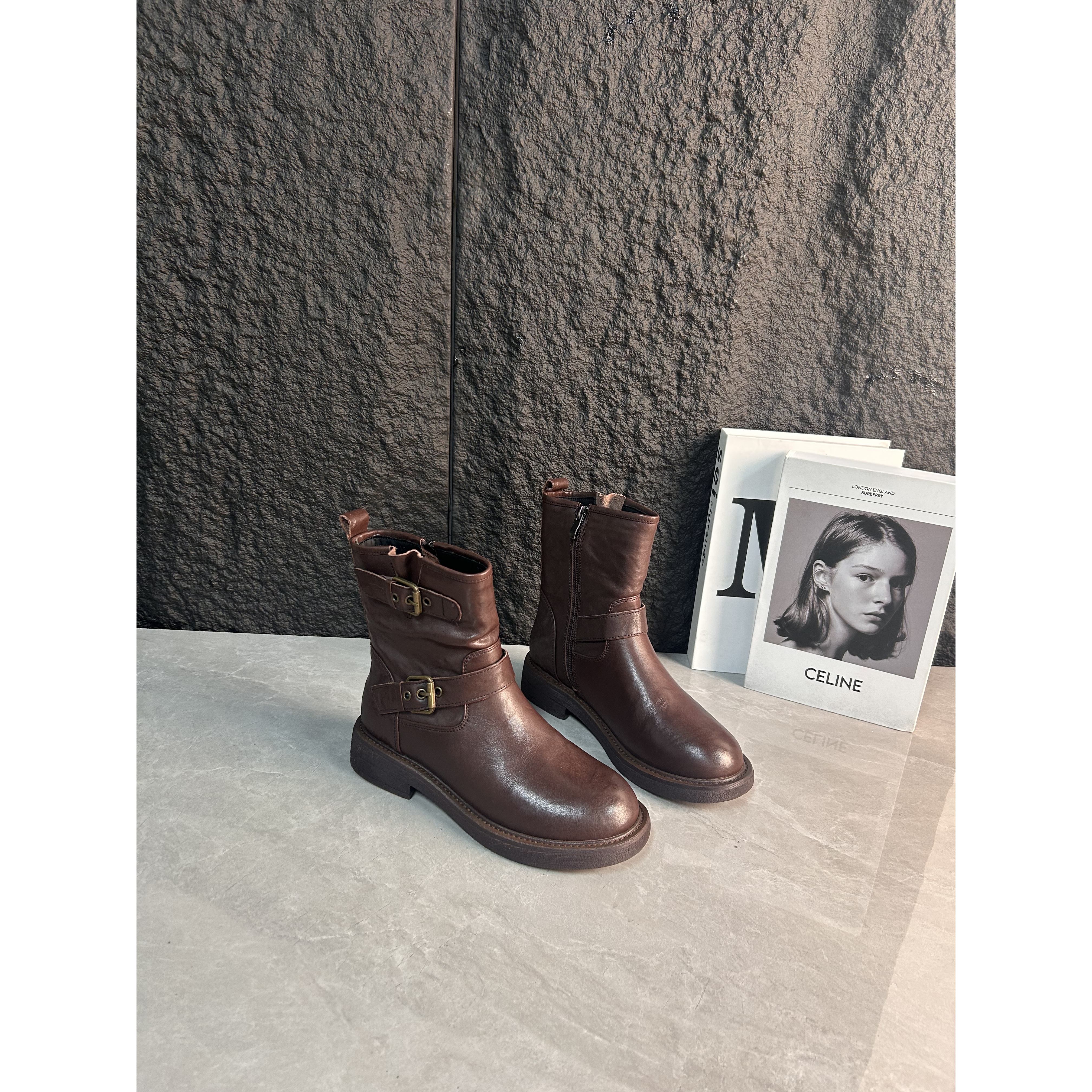 李大龙~3公分牛皮/复古休闲百搭英伦风西部牛仔短靴41255