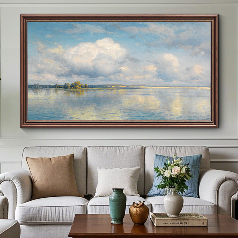 《天空之境》美式横版客厅装饰画沙发背景墙复古油画大气风景挂画