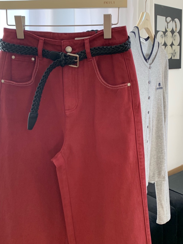 (凡凡专属)AVVENN红色牛仔裤