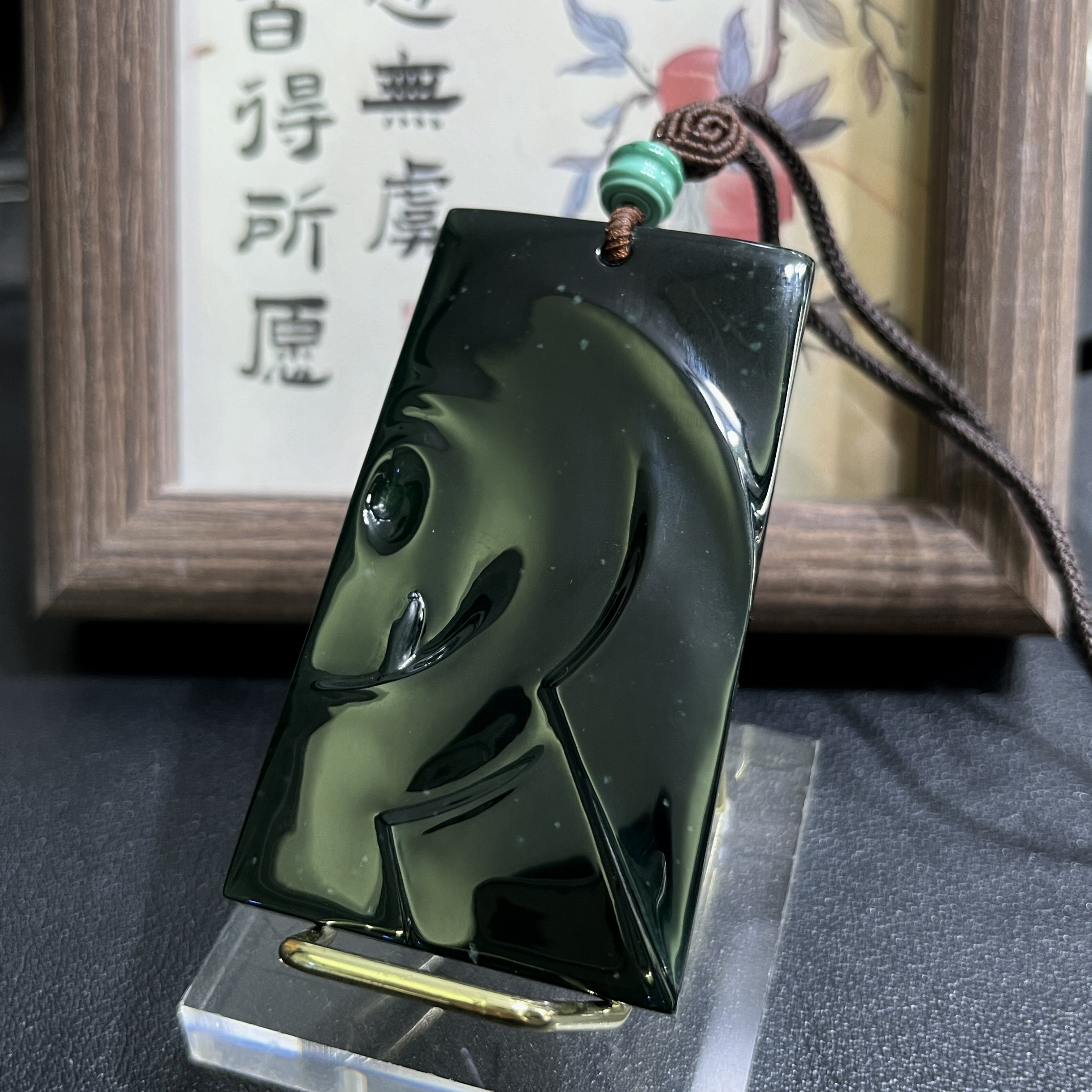 天然缅甸a货翡翠庄家作品牌型悟道吊坠67.8*38.6*6.8