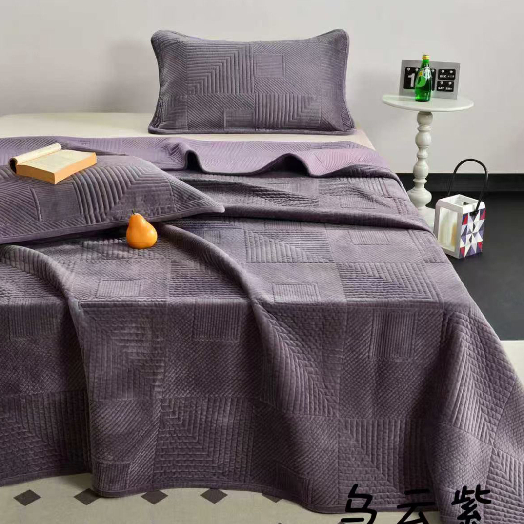 2025新款双面可用清雅绒床盖三件套230*250微瑕～H604