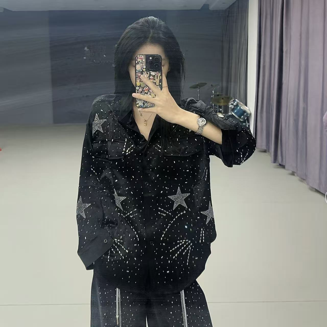 9601重工烫钻爆闪时尚宽松衬衫