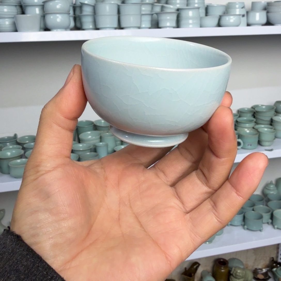 陶摆件汝瓷月白罗汉杯