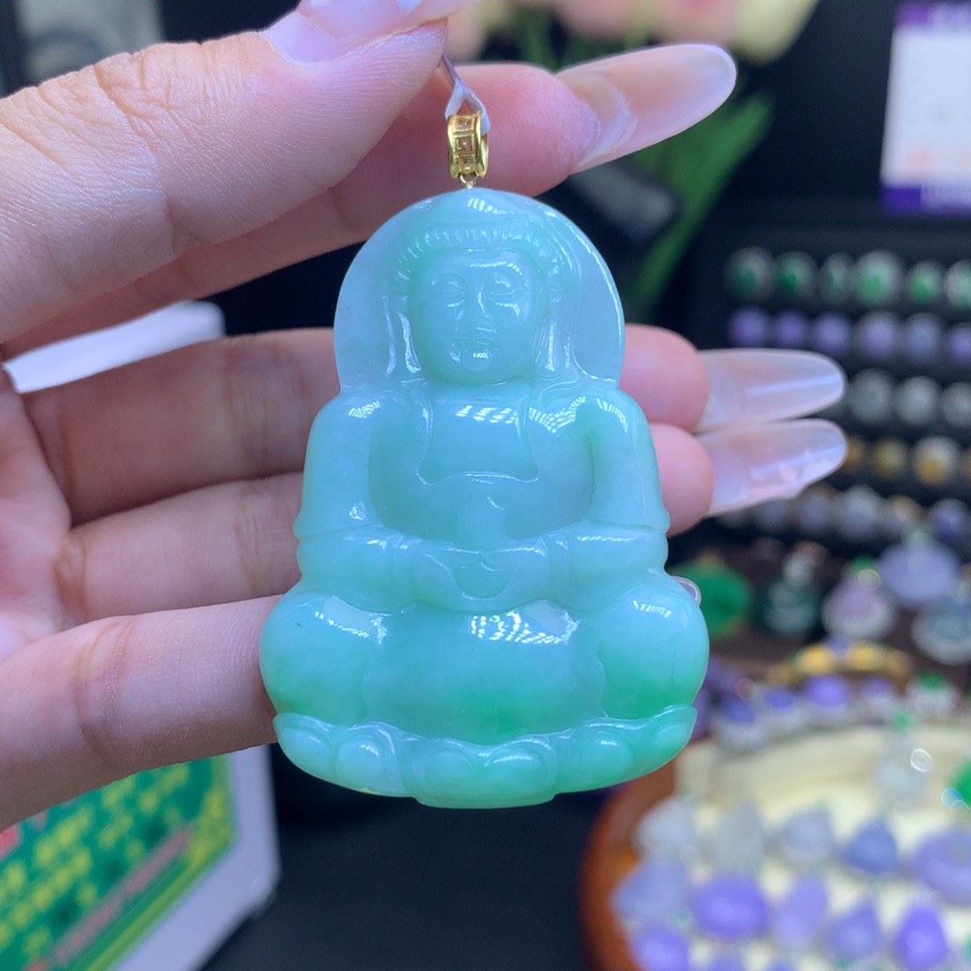 翡翠18K金镶嵌颈饰天然