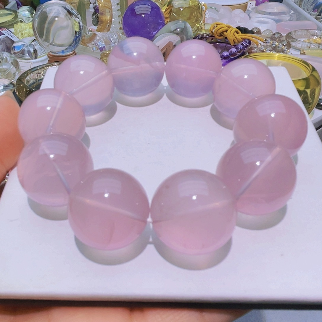 最***s水晶未镶嵌手镯天然粉水晶大颗粒手串