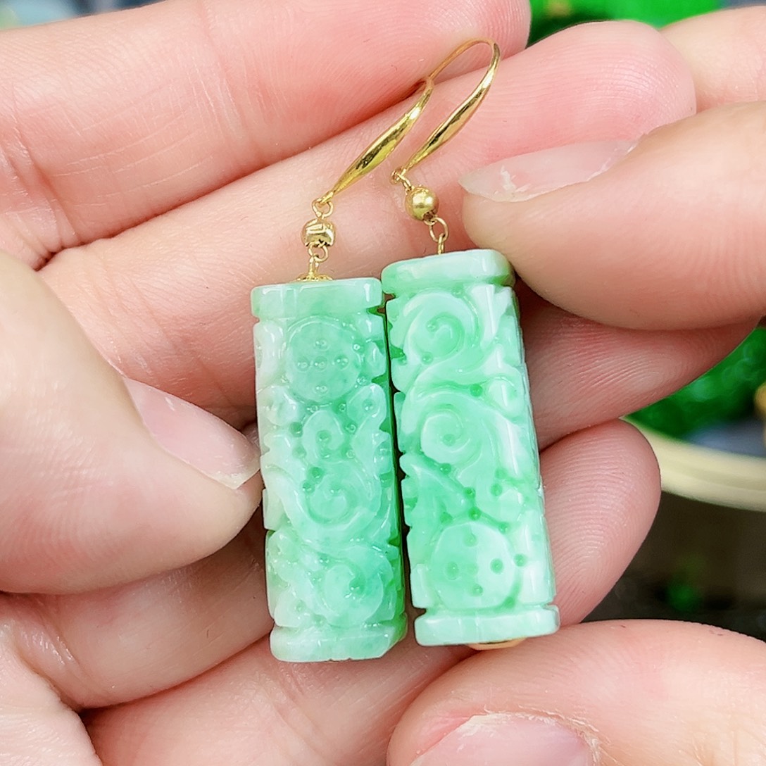 翡翠项链18K金镶嵌耳饰