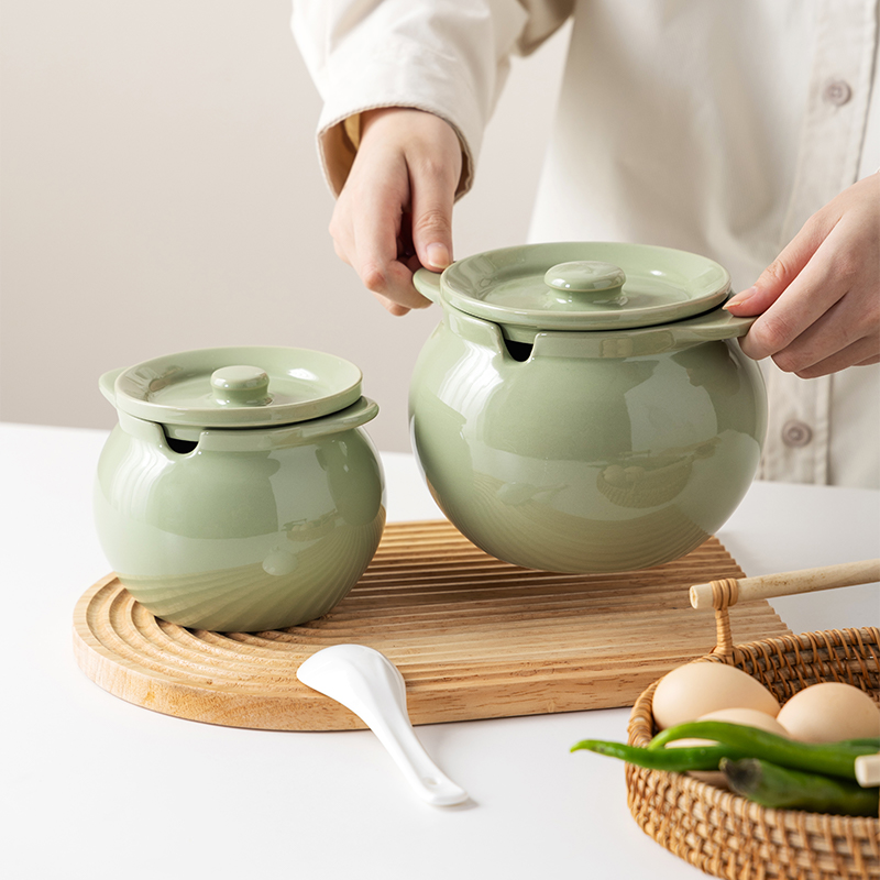 陶瓷猪油罐带盖厨房家用带滤网油壶装辣椒油熟油荤油泼辣子耐高温