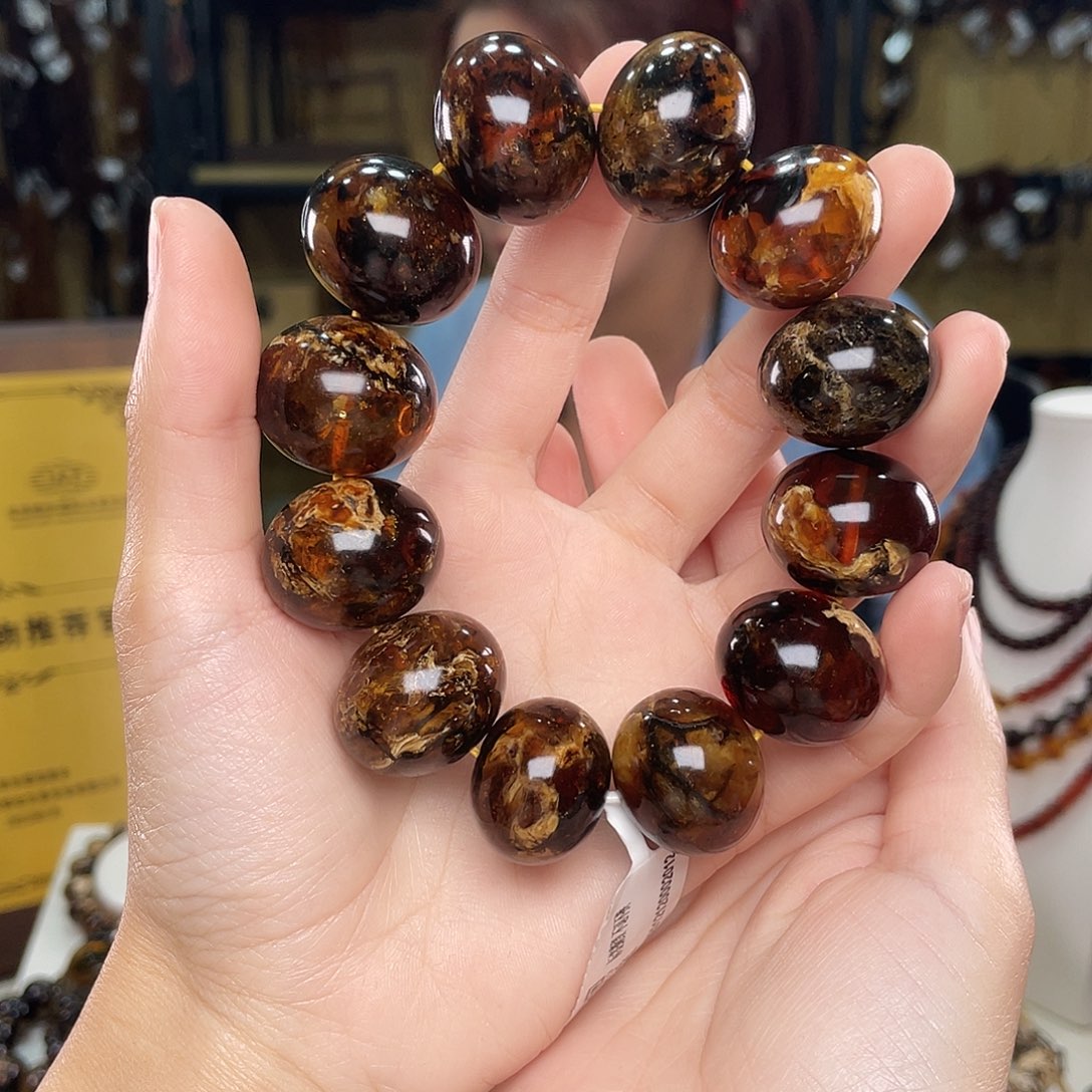 琥珀裸石未镶嵌22-24花珀手串