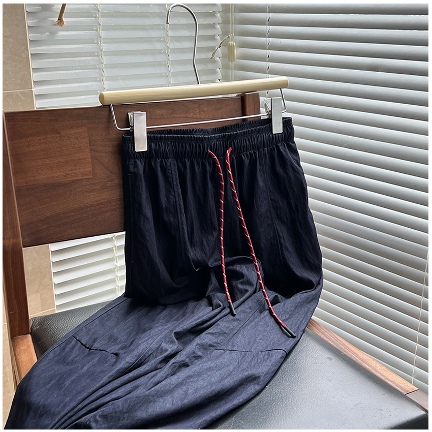 肌理感~立体裁剪抽绳松紧高腰宽松牛仔蓝气球裤女夏季薄款休闲裤