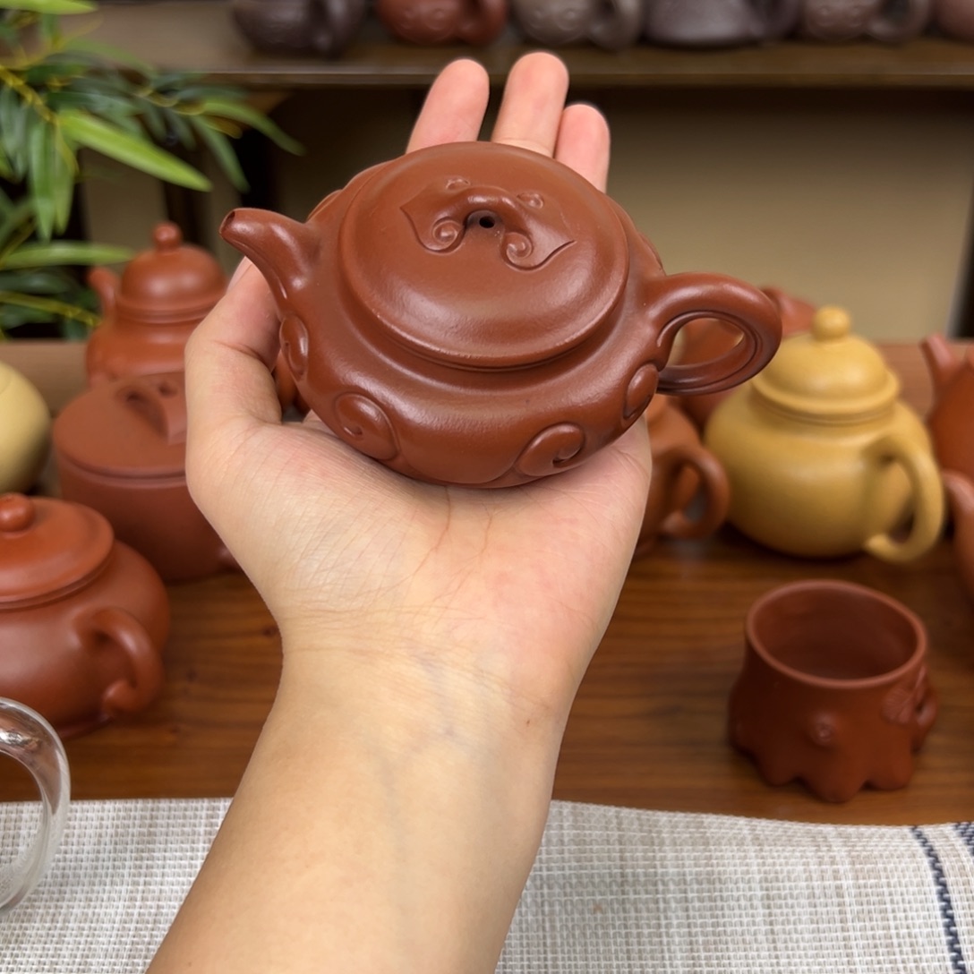 茶壶紫砂紫砂壶仿古如意朱泥100cc全手