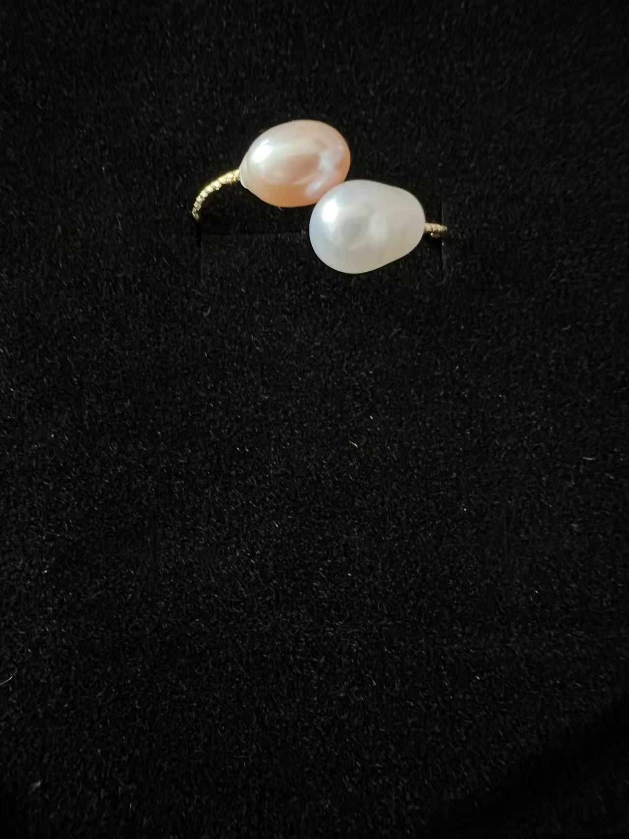 粉白混彩糖果 淡水珍珠 戒指 