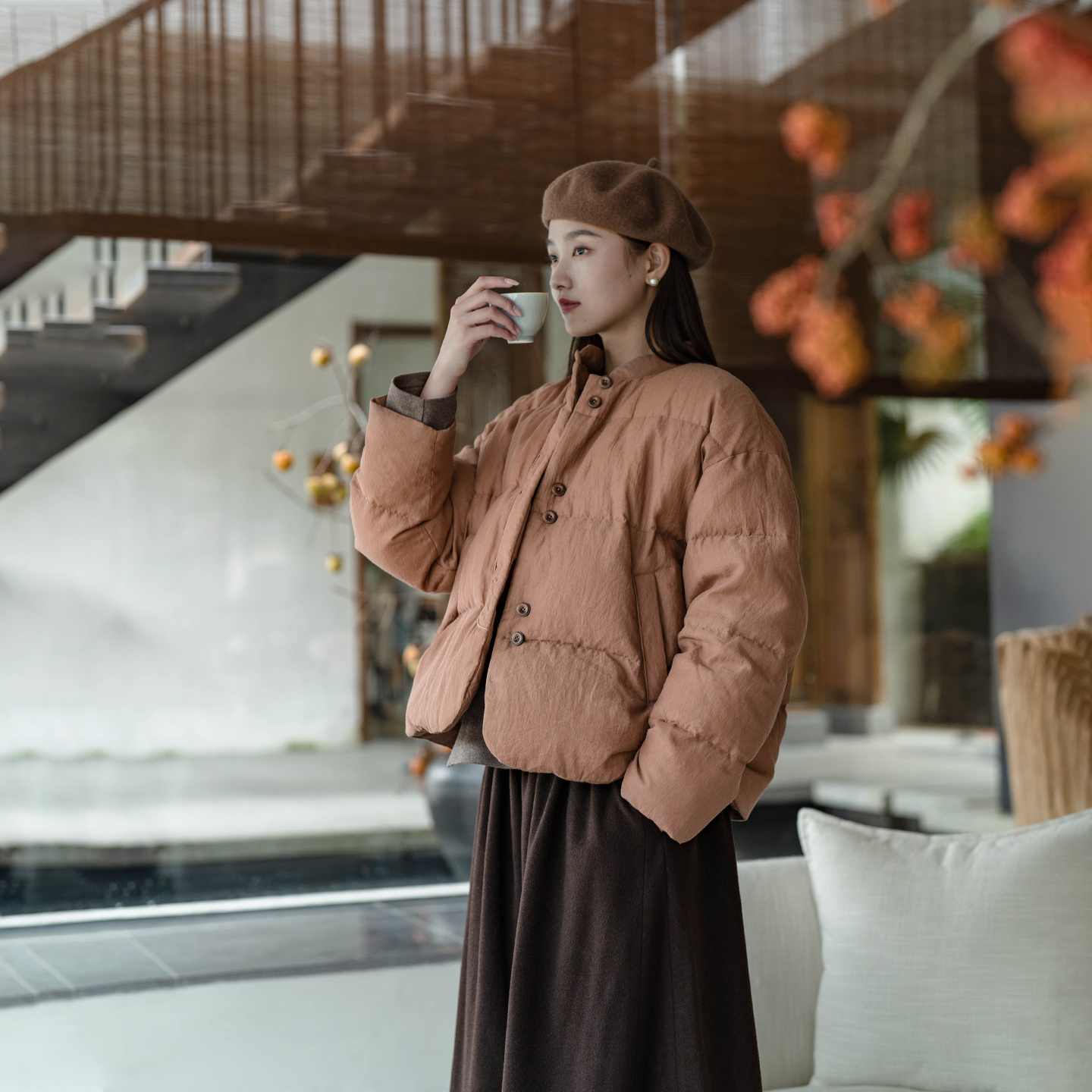 言作冬新品11姆米桑蚕丝棉小翻领轻盈保暖95白鸭绒羽绒服 须臾 六