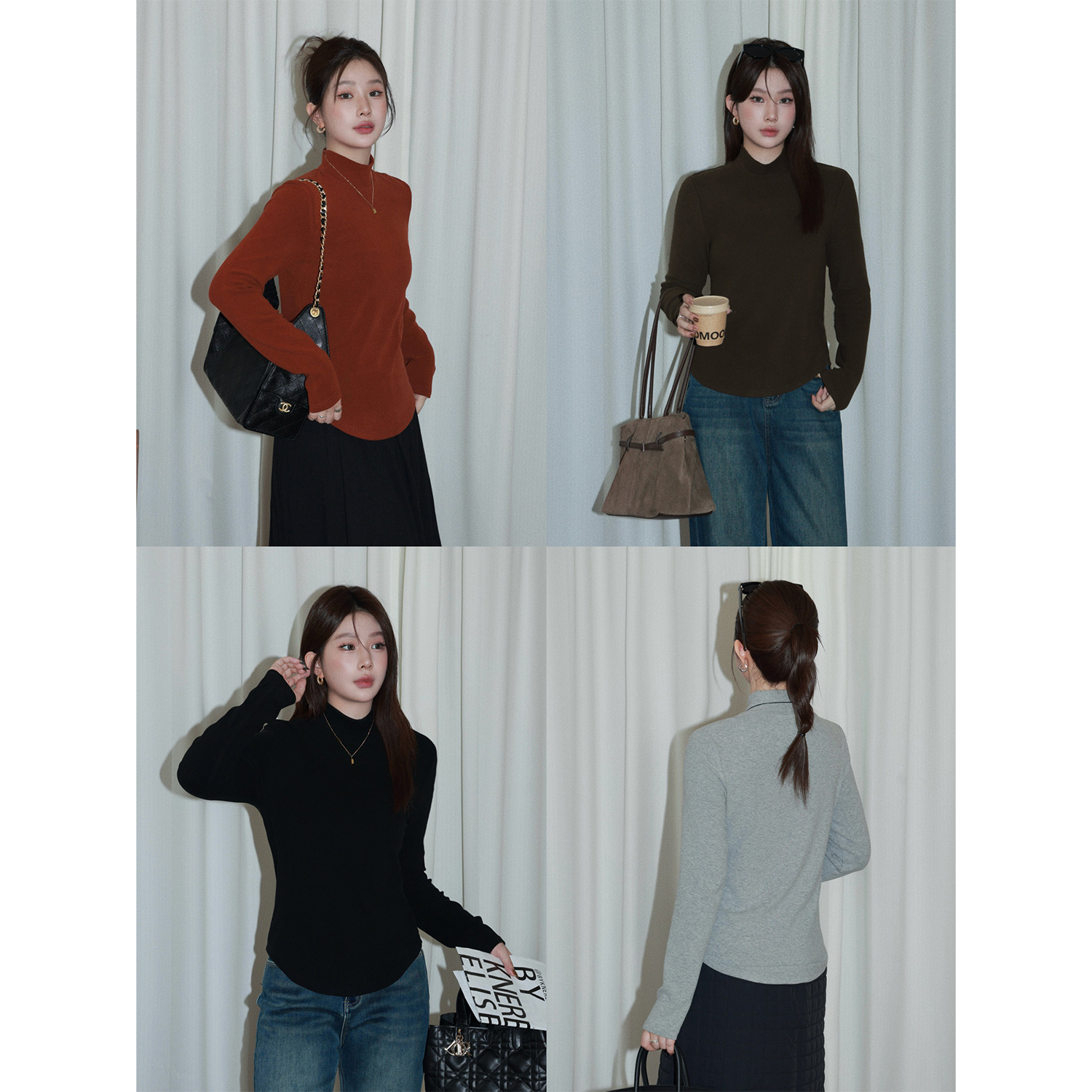 大婉酱微胖定制【小太阳】秋冬正肩半高领磨毛T恤软糯舒适上衣4230D