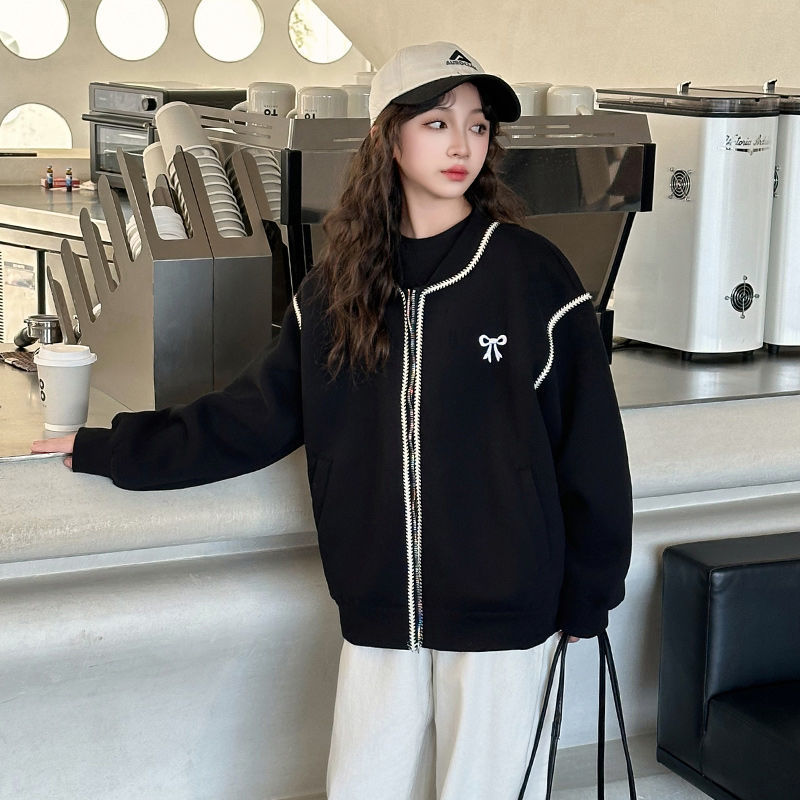 春季女童时髦休闲百搭上衣棒球服新款外套春秋洋气韩版蝴蝶结中大
