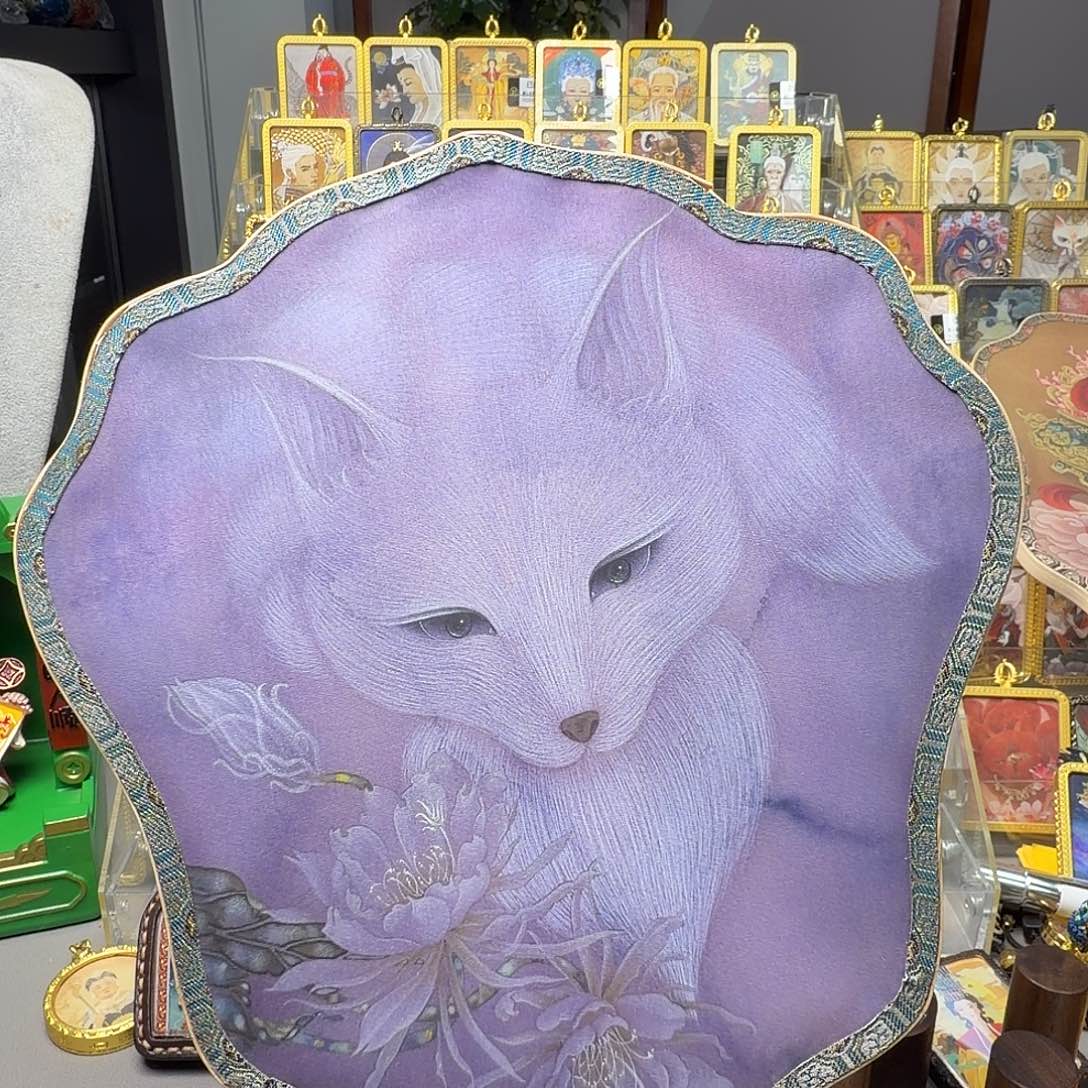 横款紫色九尾便宜扇子