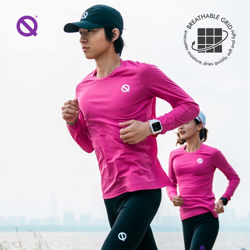 QINKUNG轻功 交叠领轻量跑步速干长袖运动T恤男款女款透气健身