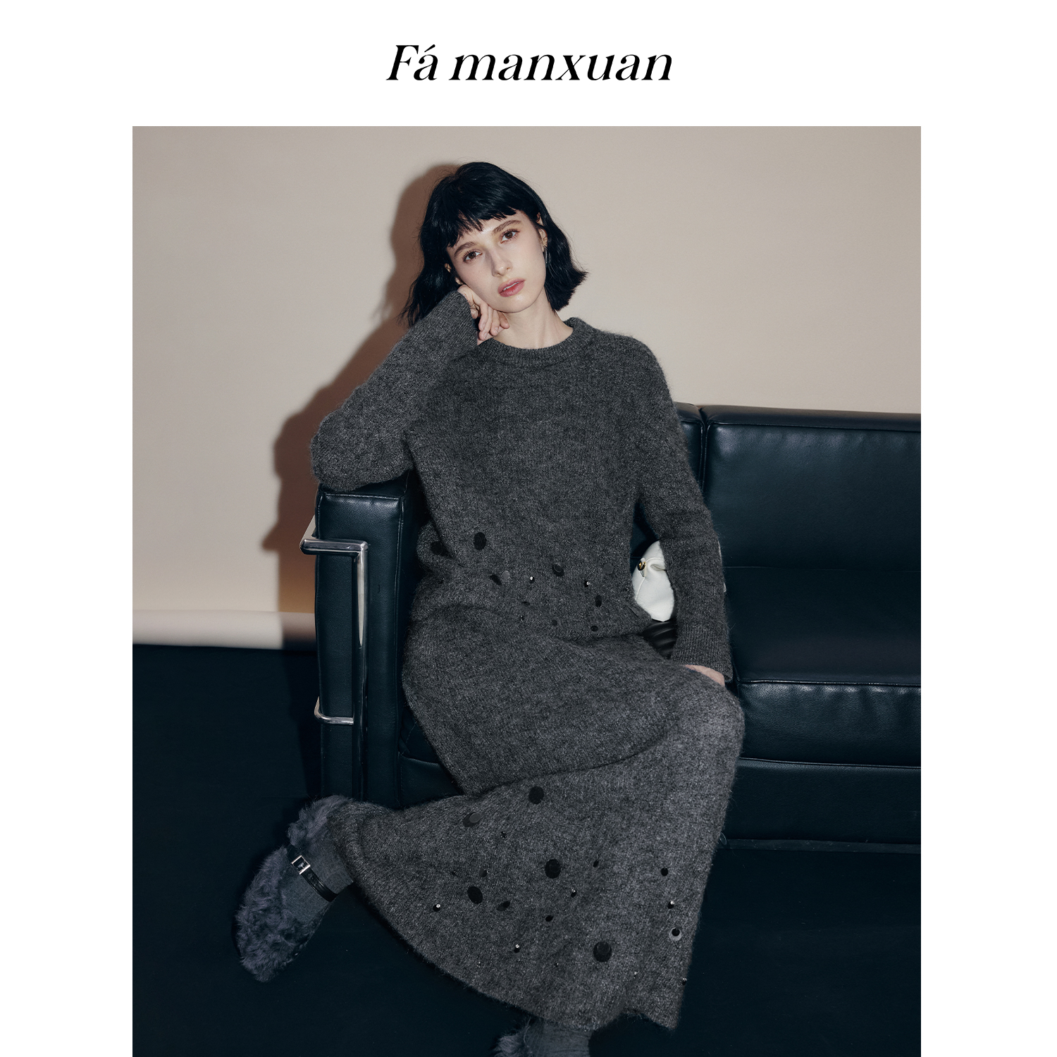 【陈大可专属】法曼萱手工钉珠羊驼绒羊毛针织衫女2025冬毛衣