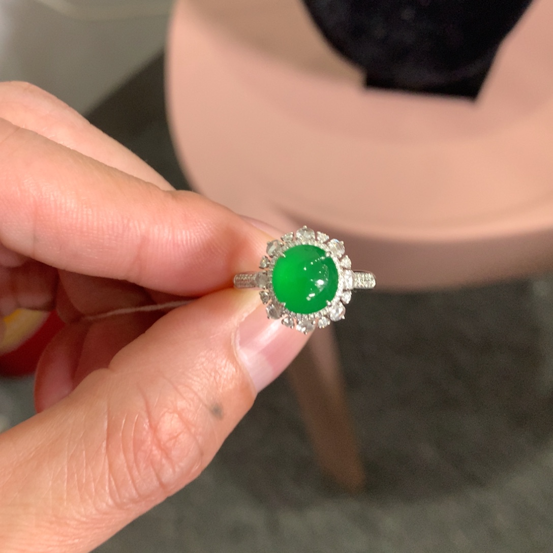 走***巫翡翠18K金镶嵌戒指翡翠