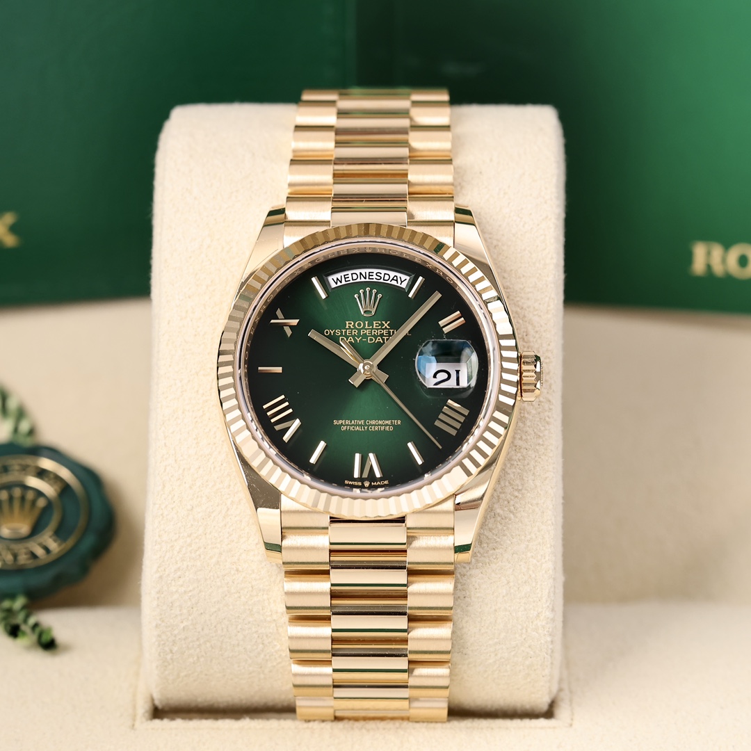 99新 Rolex/劳力士 128238 18K黄金 烟熏绿箩 36mm 2025年3月保卡