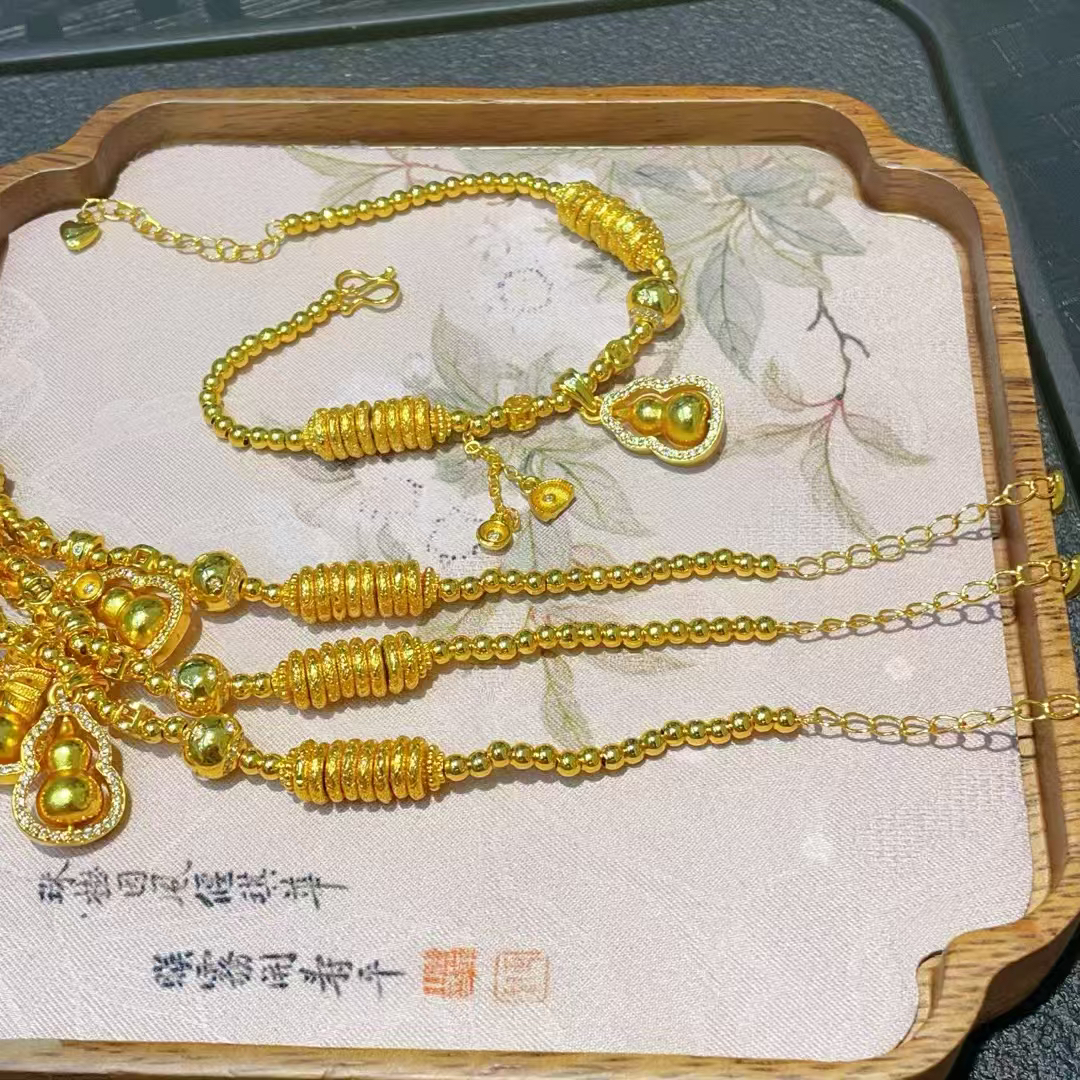 铜合金布艺手链 新中式古法五帝钱葫芦盘缠手链南瓜珠福禄手串