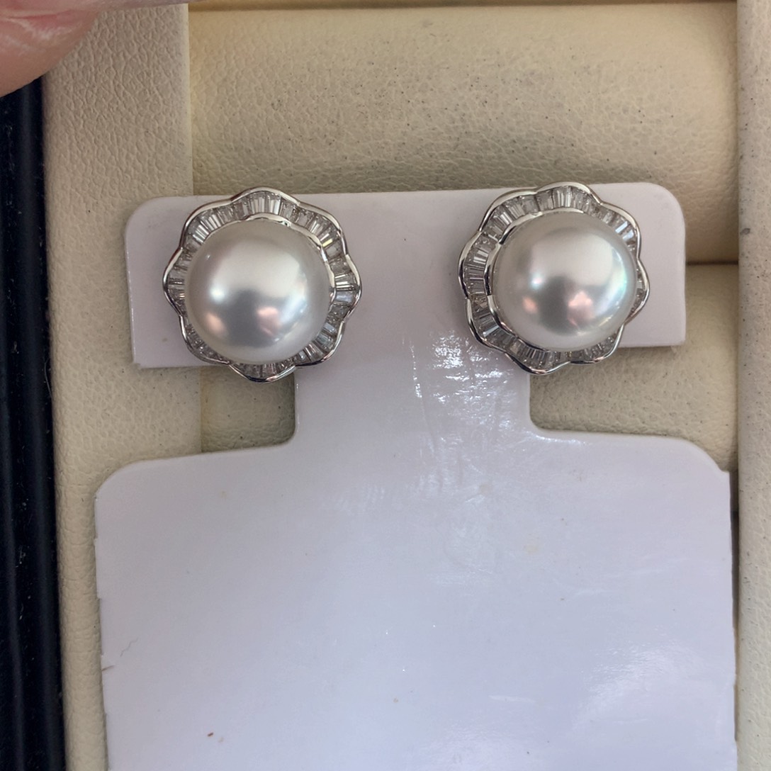 海水珍珠耳饰银S925镶嵌