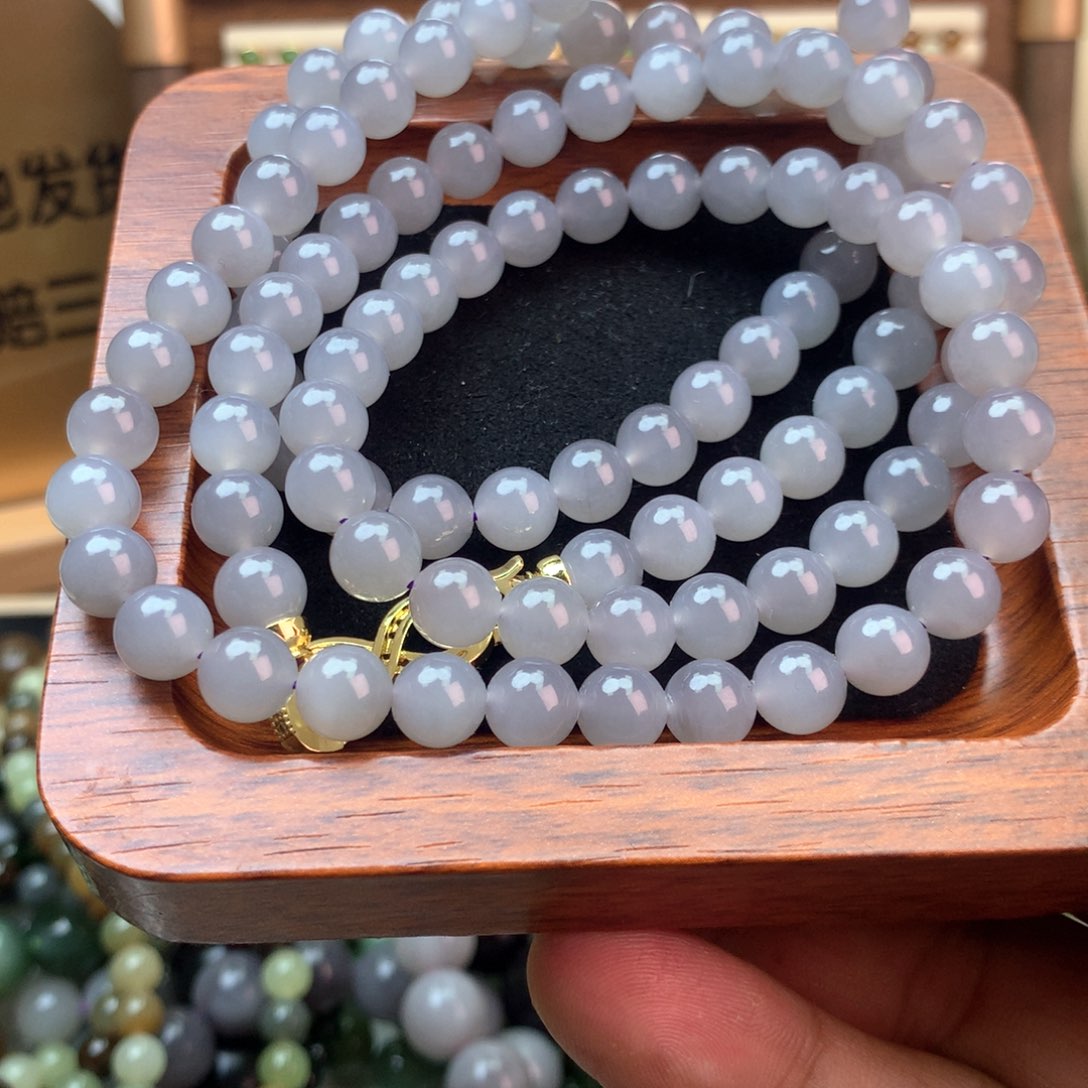 和田玉颈饰未镶嵌烟紫卡8mm