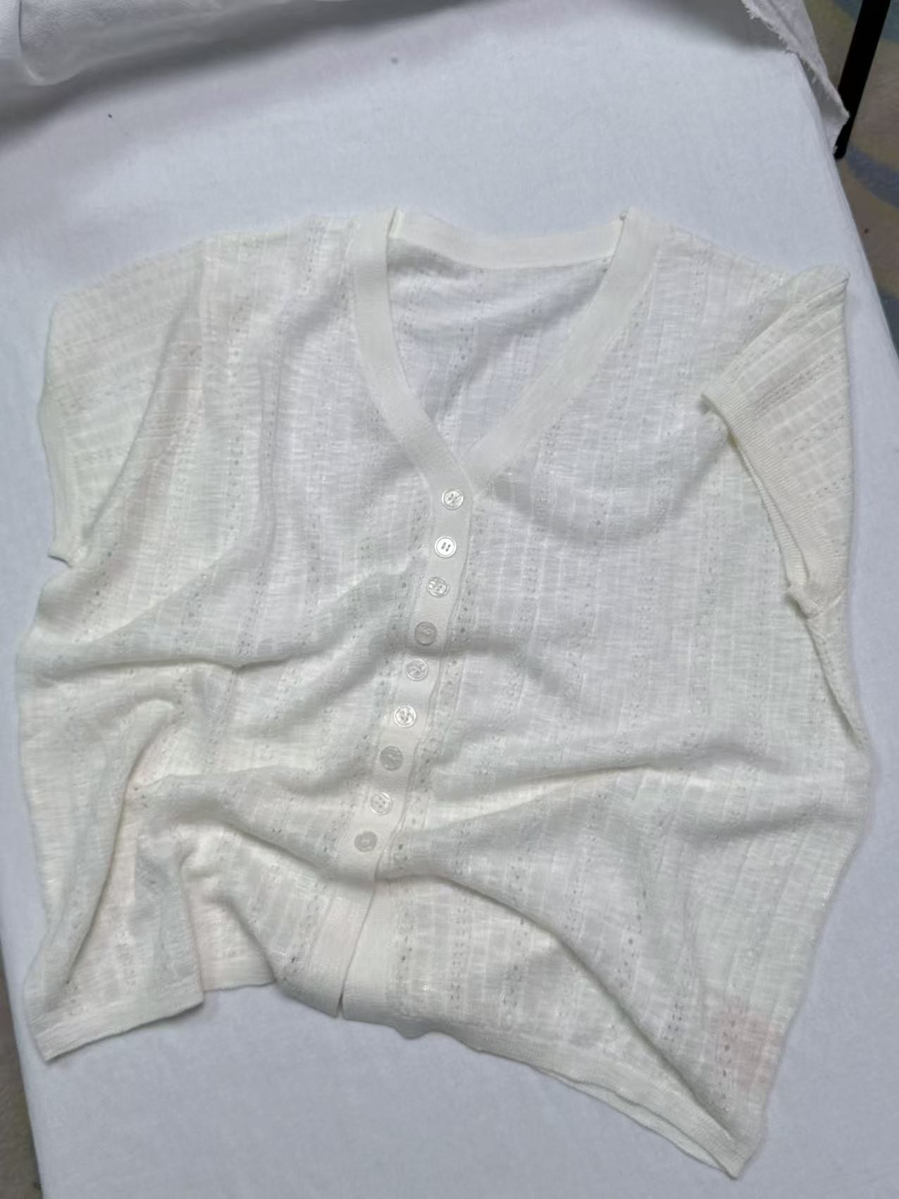 【欧琲】F348#V领纯色针织短袖