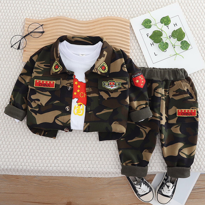 男女童春季新款洋气儿童迷彩衣服0-5岁婴幼儿宝宝春秋套装酷帅潮