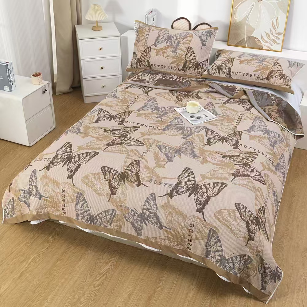 【蝴蝶棕】200*230cm轻奢精梳棉细沙加厚多功能床盖