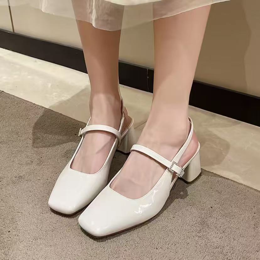 C6428  白色  时尚气质粗跟2025新款浅口包头女凉鞋
