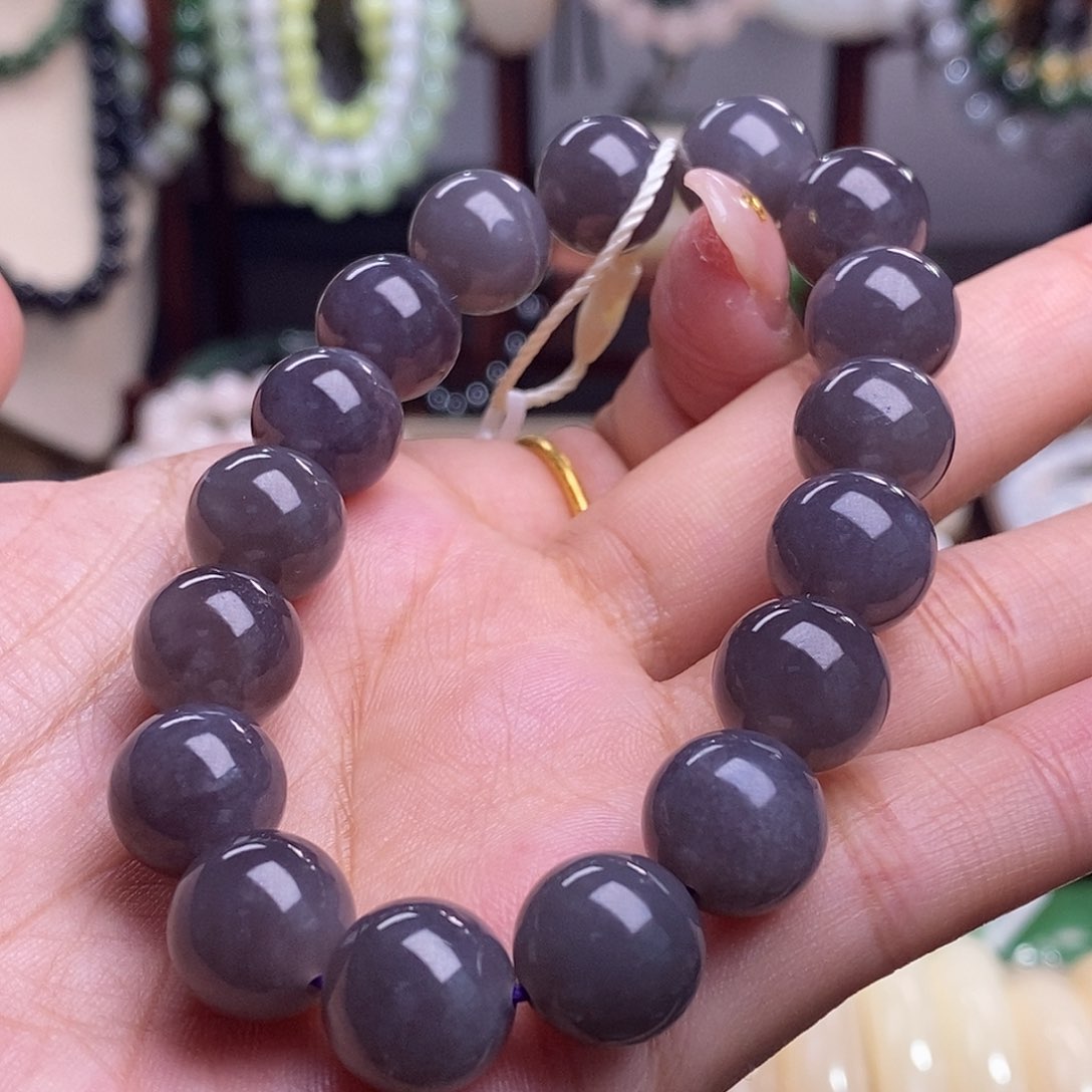 和田玉清货价老矿料浓烟紫手链12m未镶嵌