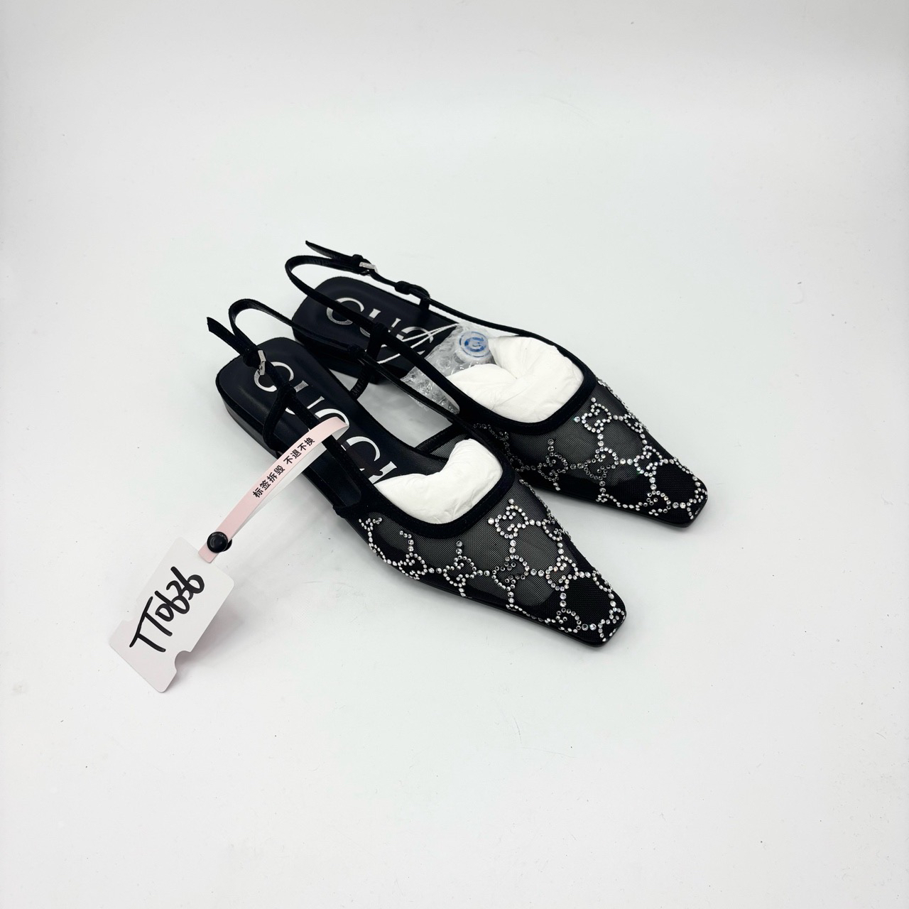 全新闲置/古驰/35码/黑色蕾丝钻款平底鞋/TT0636