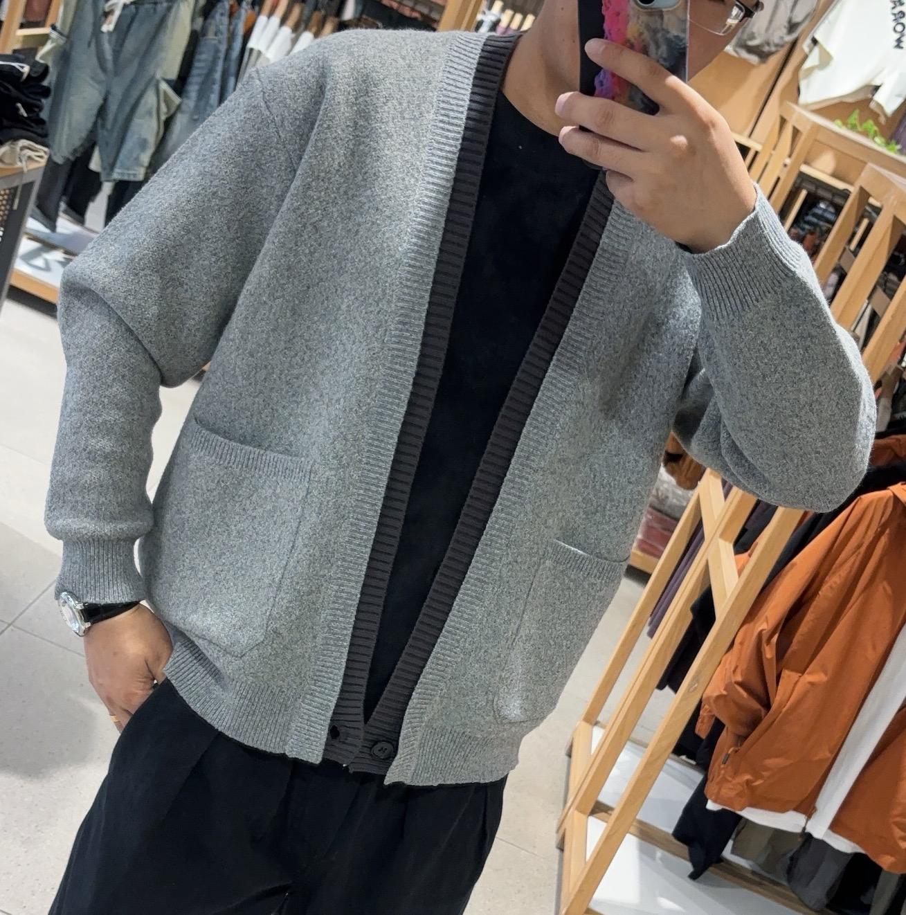2025设计师开衫秋季男士灰色毛衣纯色毛衣针织衫838001