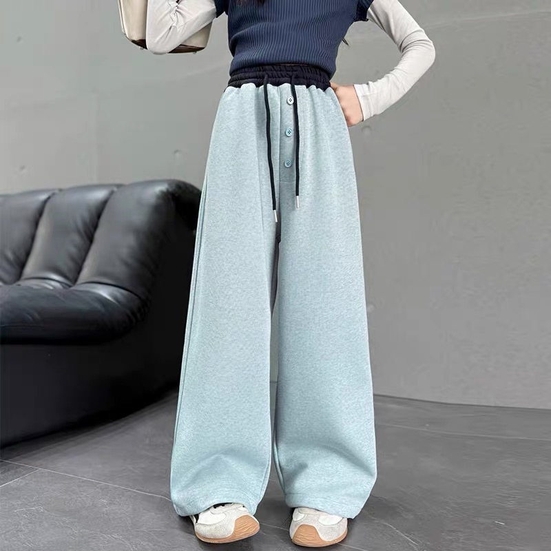 【清货】2025秋撞色纽扣女童直筒阔腿卫裤 D650 650 W B