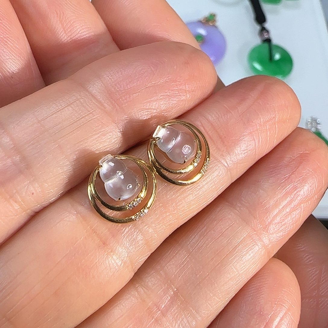 翡翠耳饰18K金镶嵌耳钉