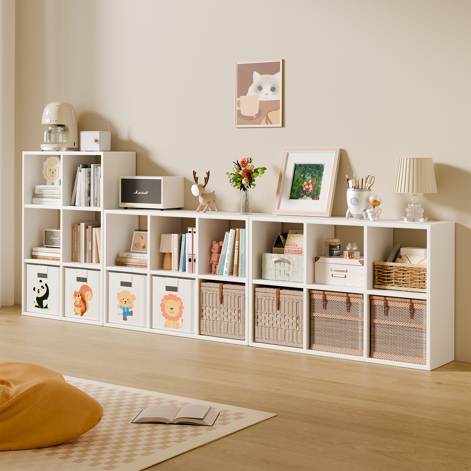 卡莱克钢制格子柜书柜组合书架铁艺靠墙储物柜客厅卧室落地收纳柜