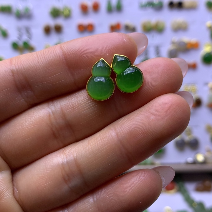 和田玉银S925镶嵌耳饰